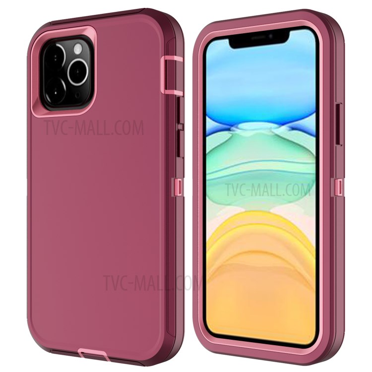 Anti-drop Hybrid PC + TPU Phone Case with Belt Clip Kickstand for Apple iPhone 12 Max/12 Pro 6.1 inch - Wine Red / Pink-5