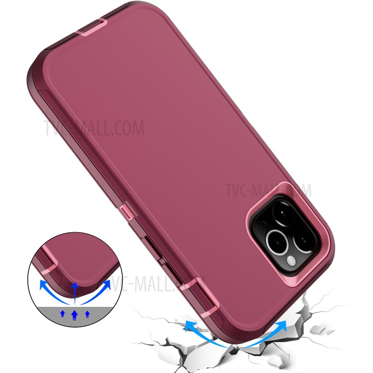 Anti-drop Hybrid PC + TPU Phone Case with Belt Clip Kickstand for Apple iPhone 12 Max/12 Pro 6.1 inch - Wine Red / Pink-6