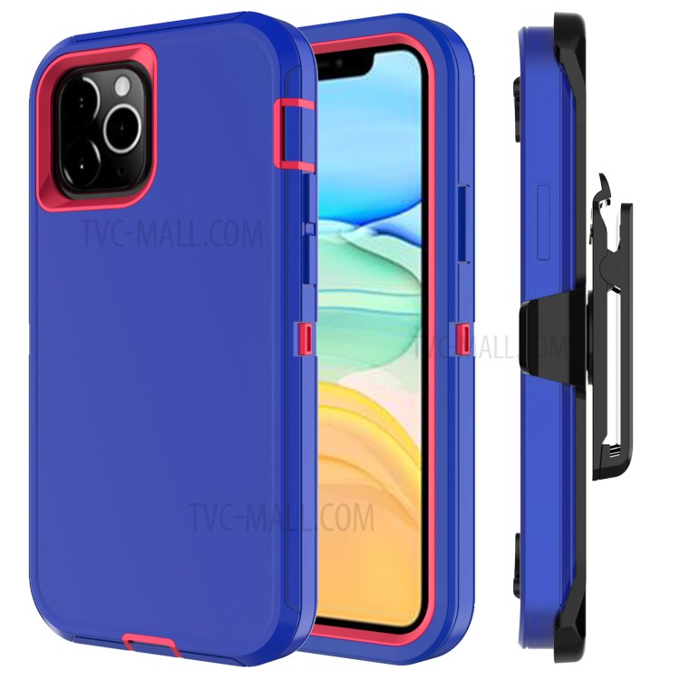 Anti-drop Hybrid PC + TPU Phone Case with Belt Clip Kickstand for Apple iPhone 12 Max/12 Pro 6.1 inch - Dark Blue / Rose-1