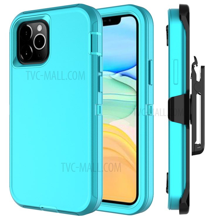 Anti-drop Hybrid PC + TPU Phone Case with Belt Clip Kickstand for Apple iPhone 12 Max/12 Pro 6.1 inch - Sky Blue-1