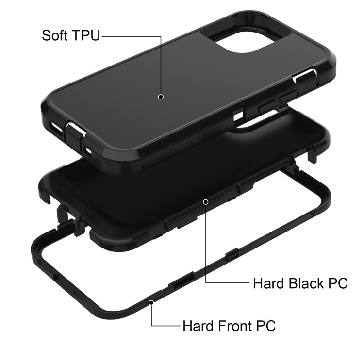 Detachable Shockproof Drop-proof Dust-proof PC + TPU Hybrid Case for iPhone 12 Max/12 Pro 6.1 inch - All Black-3