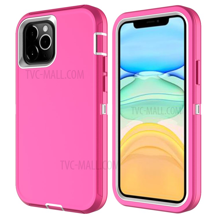 Detachable Shockproof Drop-proof Dust-proof PC + TPU Hybrid Case for iPhone 12 Max/12 Pro 6.1 inch - Pink/White-1