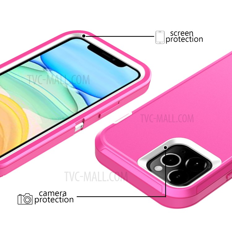 Detachable Shockproof Drop-proof Dust-proof PC + TPU Hybrid Case for iPhone 12 Max/12 Pro 6.1 inch - Pink/White-2