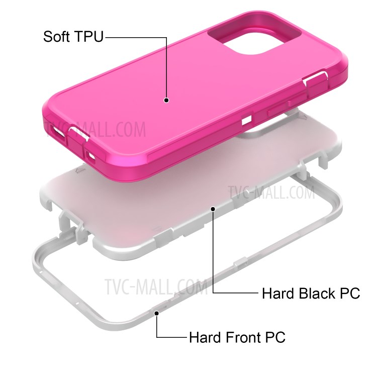 Detachable Shockproof Drop-proof Dust-proof PC + TPU Hybrid Case for iPhone 12 Max/12 Pro 6.1 inch - Pink/White-3