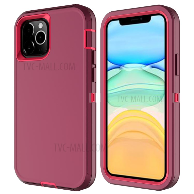 Detachable Shockproof Drop-proof Dust-proof PC + TPU Hybrid Case for iPhone 12 Max/12 Pro 6.1 inch - Wine Red/Rose-1