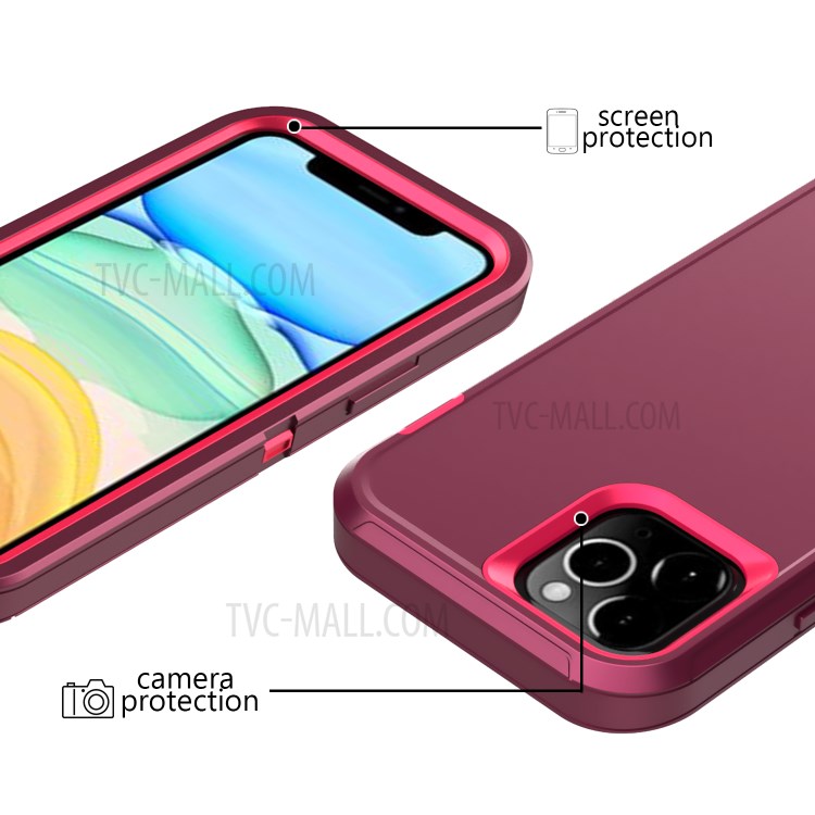 Detachable Shockproof Drop-proof Dust-proof PC + TPU Hybrid Case for iPhone 12 Max/12 Pro 6.1 inch - Wine Red/Rose-2