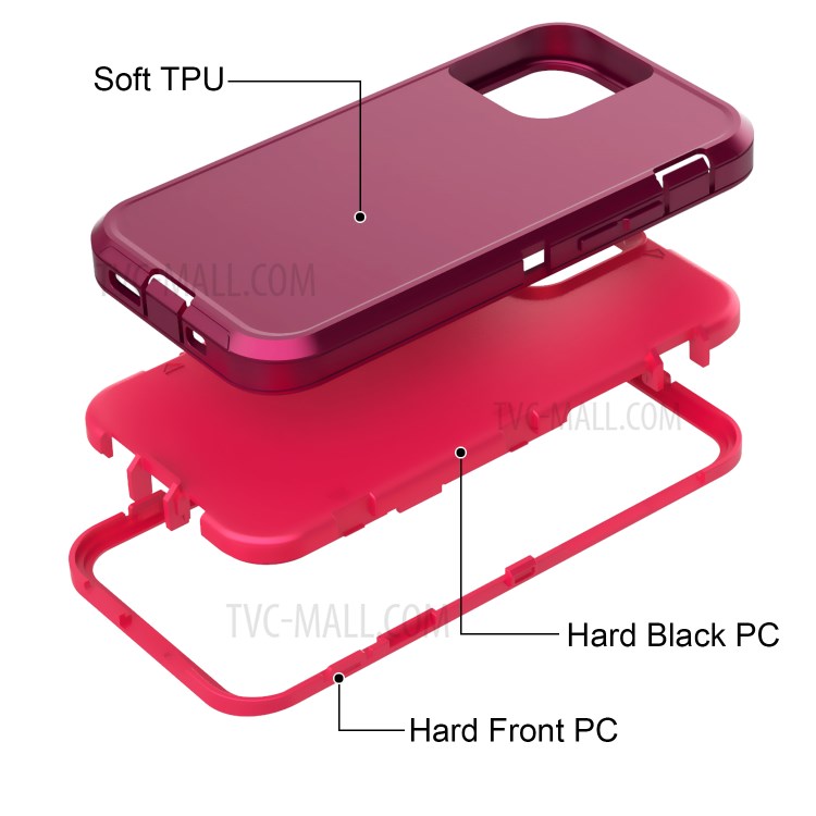 Detachable Shockproof Drop-proof Dust-proof PC + TPU Hybrid Case for iPhone 12 Max/12 Pro 6.1 inch - Wine Red/Rose-3