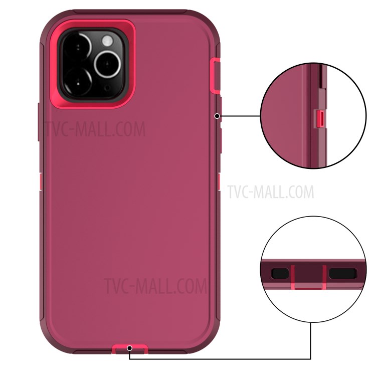 Detachable Shockproof Drop-proof Dust-proof PC + TPU Hybrid Case for iPhone 12 Max/12 Pro 6.1 inch - Wine Red/Rose-4