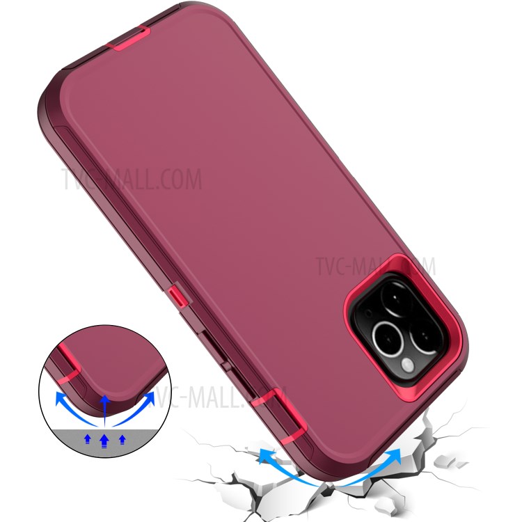 Detachable Shockproof Drop-proof Dust-proof PC + TPU Hybrid Case for iPhone 12 Max/12 Pro 6.1 inch - Wine Red/Rose-5