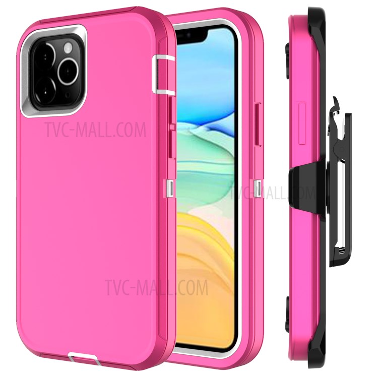 Shockproof Hybrid Mobile Case Phone Cover with Belt Clip Kickstand for Apple iPhone 12 5.4 inch - Pink / White-1