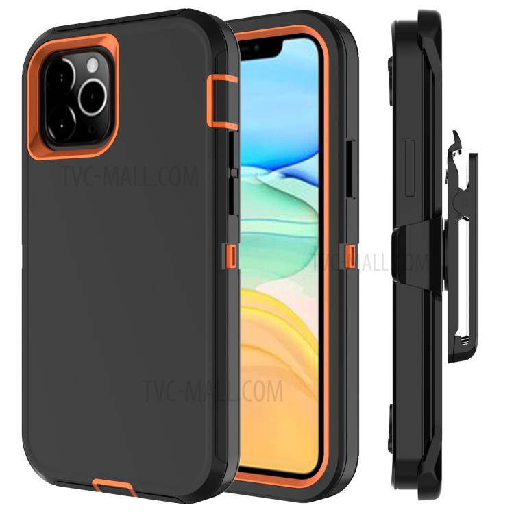 Shockproof Hybrid Mobile Case Phone Cover with Belt Clip Kickstand for Apple iPhone 12 5.4 inch - Black / Orange-1