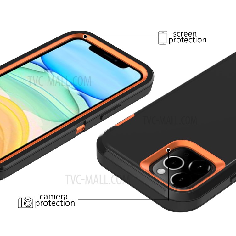 Shockproof Hybrid Mobile Case Phone Cover with Belt Clip Kickstand for Apple iPhone 12 5.4 inch - Black / Orange-2
