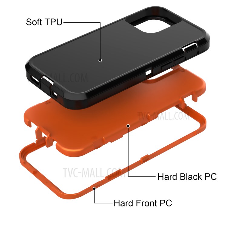 Shockproof Hybrid Mobile Case Phone Cover with Belt Clip Kickstand for Apple iPhone 12 5.4 inch - Black / Orange-3