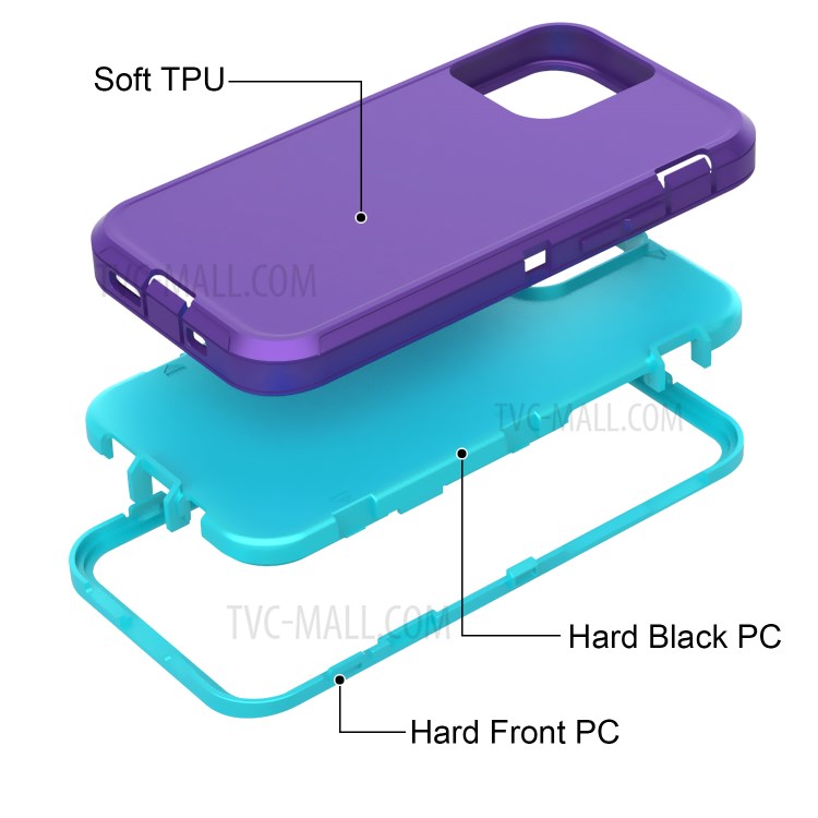 Shockproof Hybrid Mobile Case Phone Cover with Belt Clip Kickstand for Apple iPhone 12 5.4 inch - Light Purple / Sky Blue-3