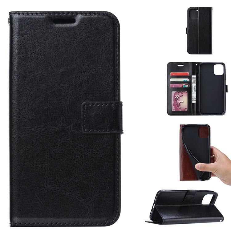 Crazy Horse Leather Stand Wallet Case for iPhone 12 Pro / iPhone 12 Max 6.1-inch - Black-1