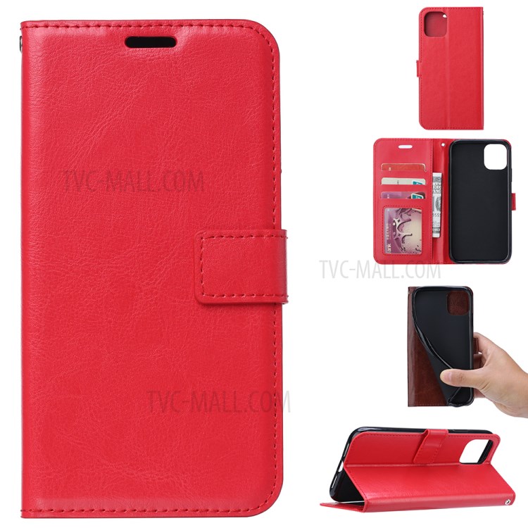 Crazy Horse Leather Stand Wallet Case for iPhone 12 Pro / iPhone 12 Max 6.1-inch - Red-1