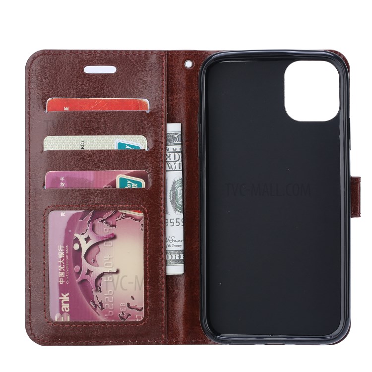 Crazy Horse Leather Stand Wallet Case for iPhone 12 Pro / iPhone 12 Max 6.1-inch - Brown-4