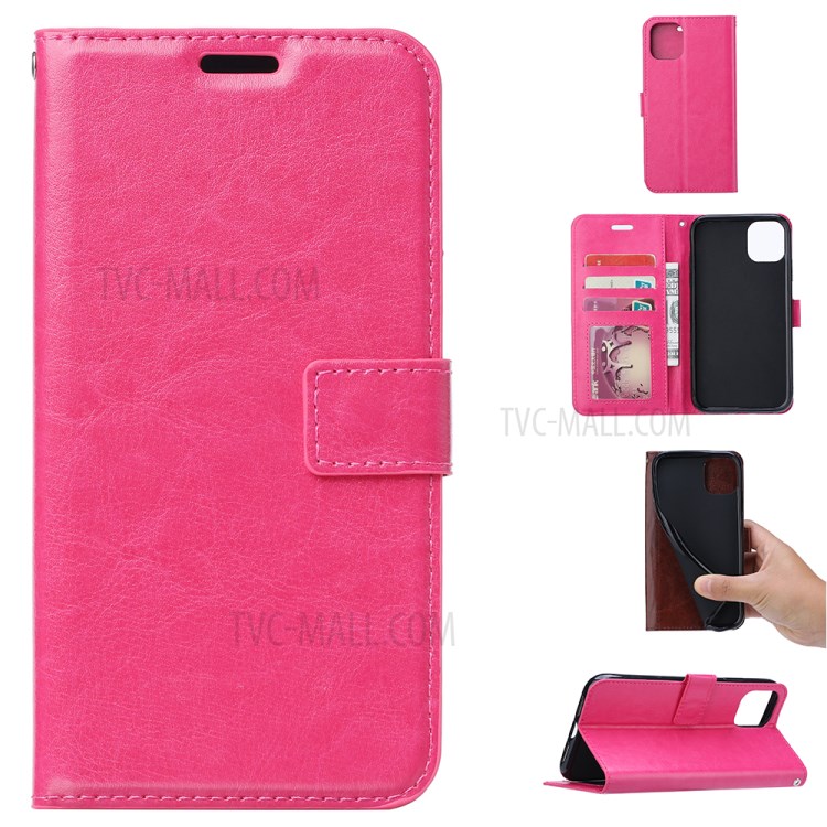 Crazy Horse Leather Wallet Stand Cover Case for iPhone 12 Pro Max 6.7-inch - Rose-1