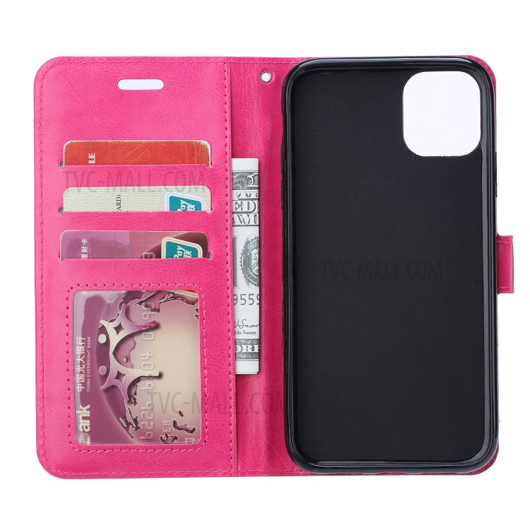 Crazy Horse Leather Wallet Stand Cover Case for iPhone 12 Pro Max 6.7-inch - Rose-4