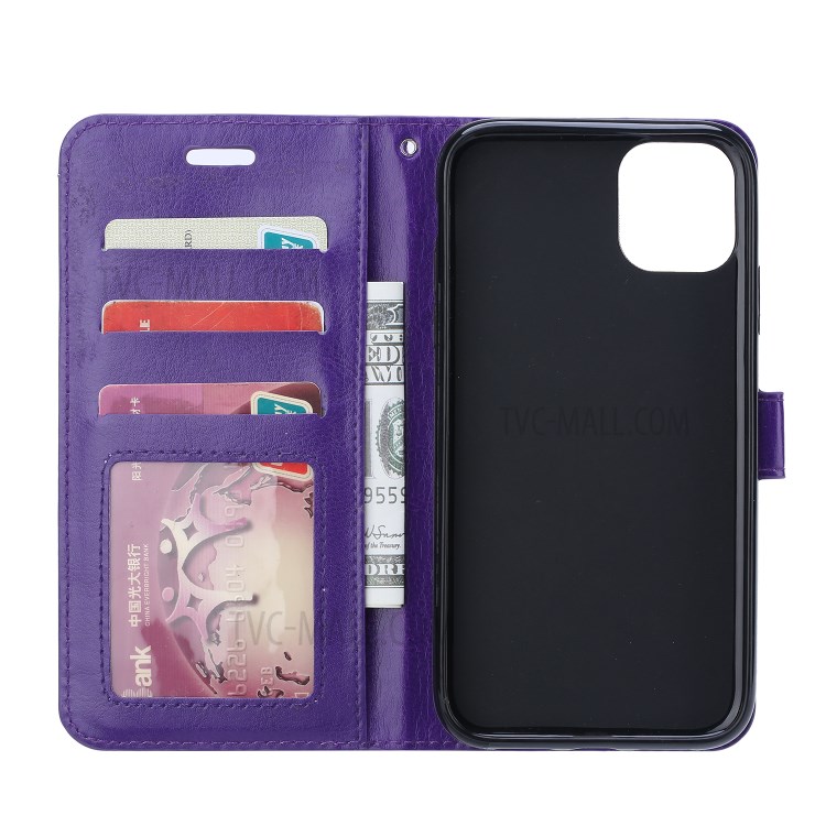 Crazy Horse Leather Wallet Stand Cover Case for iPhone 12 Pro Max 6.7-inch - Purple-4