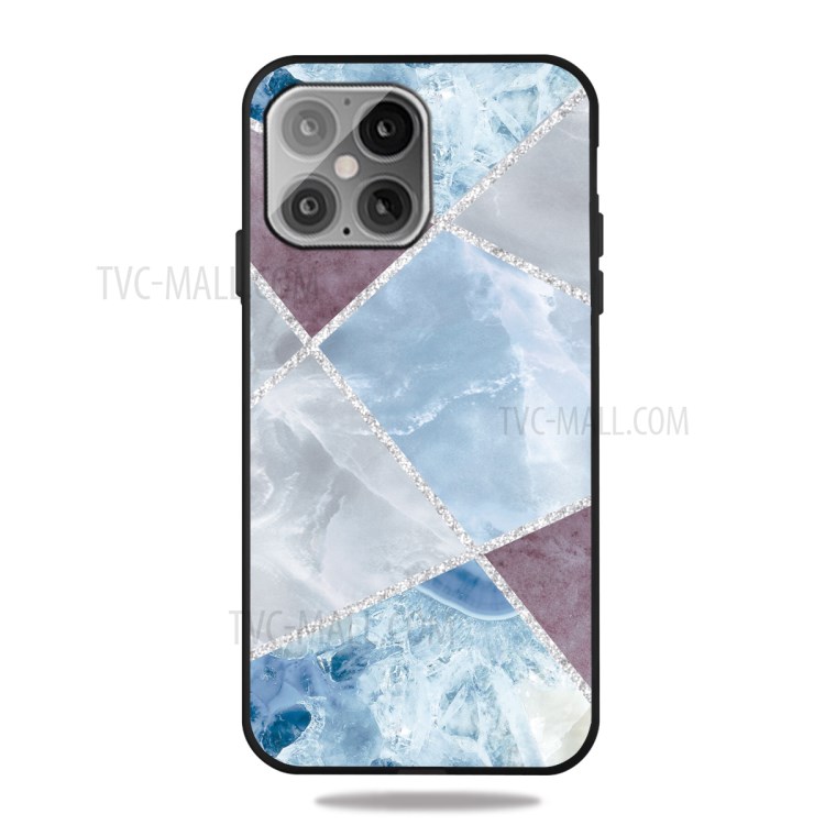 Matte Black TPU Unique Marble Skin Stylish Shell for iPhone 12 mini - Frame Mixture-1