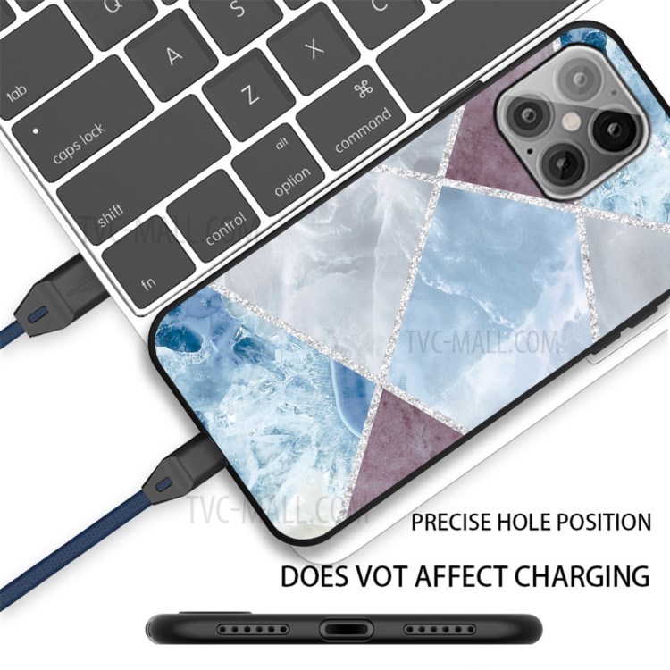 Matte Black TPU Unique Marble Skin Stylish Shell for iPhone 12 mini - Frame Mixture-2