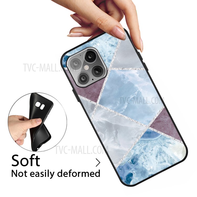 Matte Black TPU Unique Marble Skin Stylish Shell for iPhone 12 mini - Frame Mixture-3