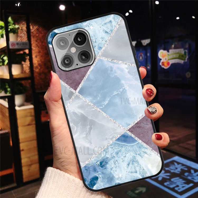 Matte Black TPU Unique Marble Skin Stylish Shell for iPhone 12 mini - Frame Mixture-4