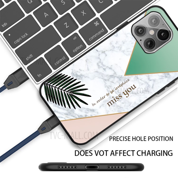Matte Black TPU Unique Marble Skin Stylish Shell for iPhone 12 5.4 inch - Leaf-2