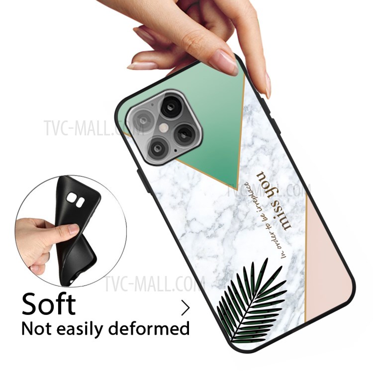 Matte Black TPU Unique Marble Skin Stylish Shell for iPhone 12 5.4 inch - Leaf-3