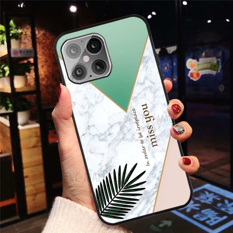 Matte Black TPU Unique Marble Skin Stylish Shell for iPhone 12 5.4 inch - Leaf-4