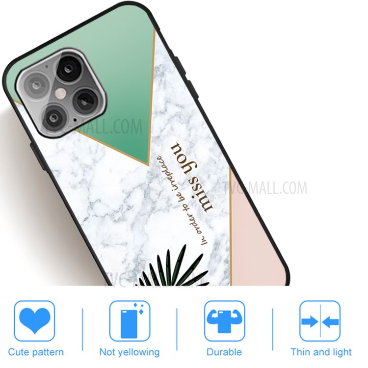 Matte Black TPU Unique Marble Skin Stylish Shell for iPhone 12 5.4 inch - Leaf-5