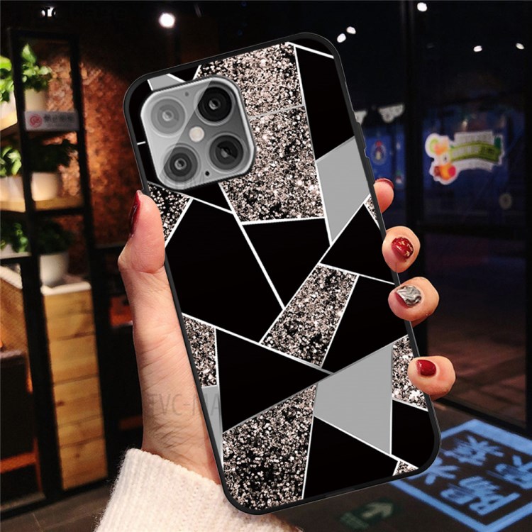 Matte Black TPU Unique Marble Skin Stylish Shell for iPhone 12 5.4 inch - Black/Grey/Gold-4