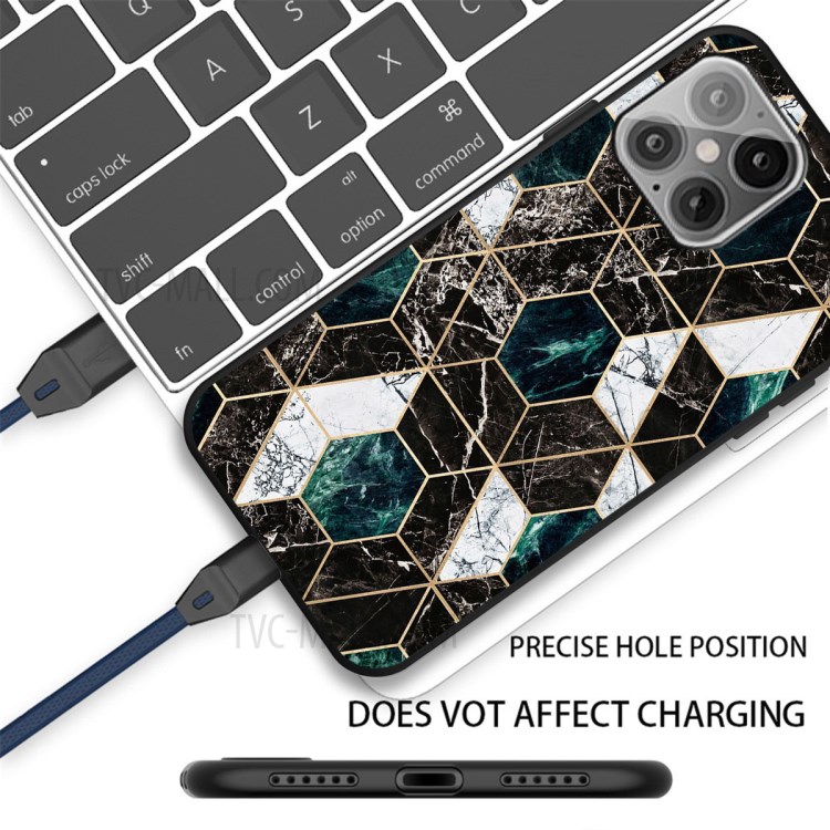Matte Black TPU Unique Marble Skin Stylish Shell for iPhone 12 5.4 inch - Green/Black/White-2
