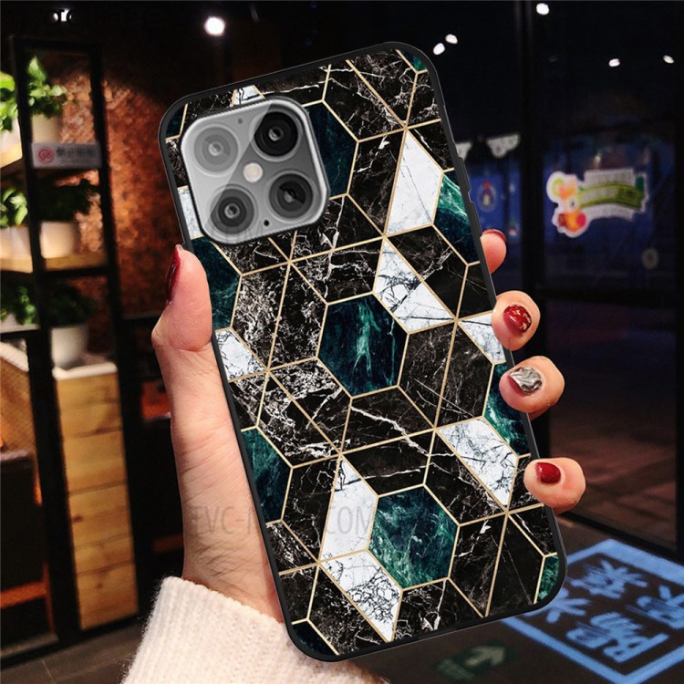 Matte Black TPU Unique Marble Skin Stylish Shell for iPhone 12 5.4 inch - Green/Black/White-4