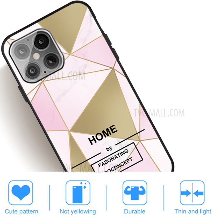 Matte Black TPU Unique Marble Skin Shell for iPhone 12 Max/12 Pro 6.1 inch - Pink/Gold Triangle-5