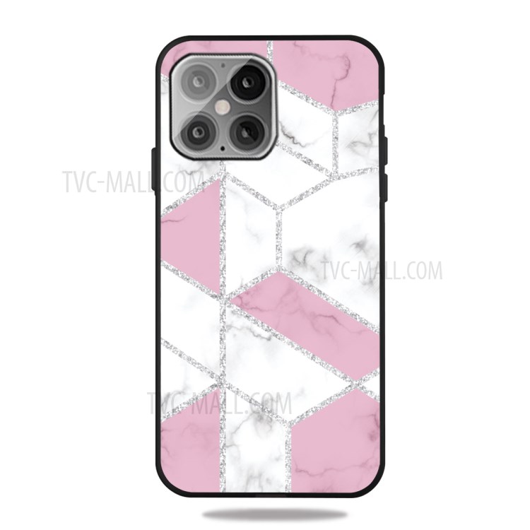 Matte Black TPU Unique Marble Skin Shell for iPhone 12 Max/12 Pro 6.1 inch - Pink/White Mixture-1