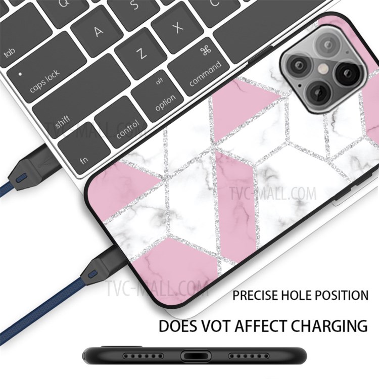 Matte Black TPU Unique Marble Skin Shell for iPhone 12 Max/12 Pro 6.1 inch - Pink/White Mixture-2