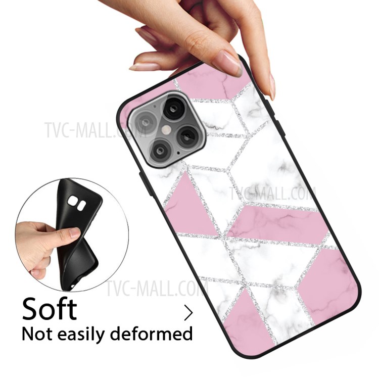 Matte Black TPU Unique Marble Skin Shell for iPhone 12 Max/12 Pro 6.1 inch - Pink/White Mixture-3