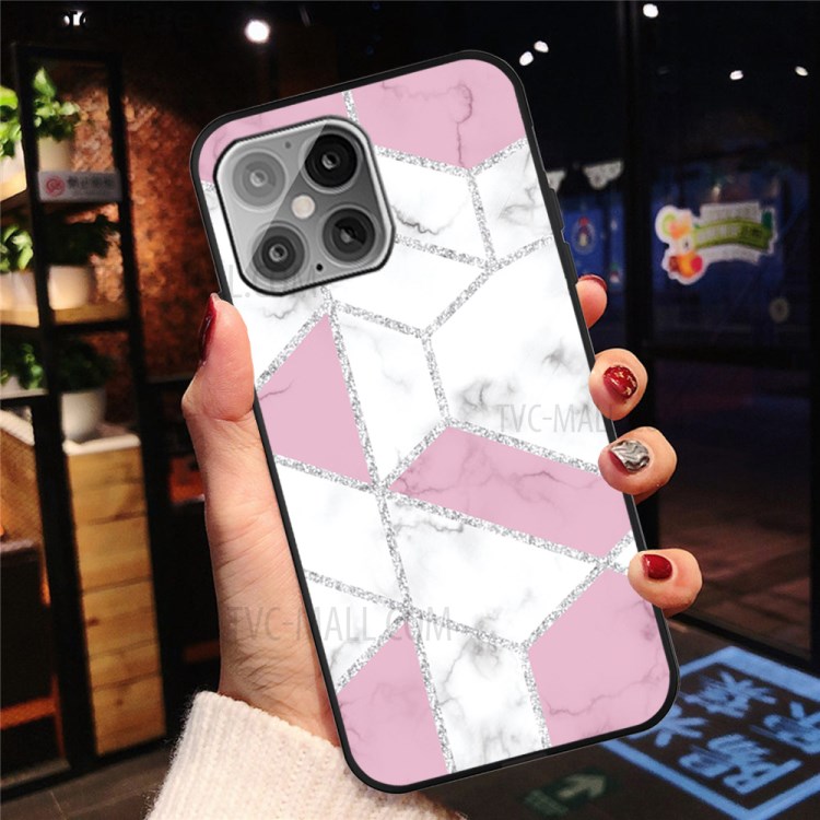 Matte Black TPU Unique Marble Skin Shell for iPhone 12 Max/12 Pro 6.1 inch - Pink/White Mixture-4