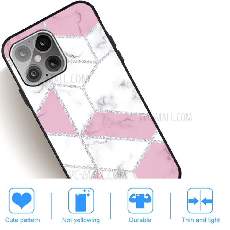 Matte Black TPU Unique Marble Skin Shell for iPhone 12 Max/12 Pro 6.1 inch - Pink/White Mixture-5