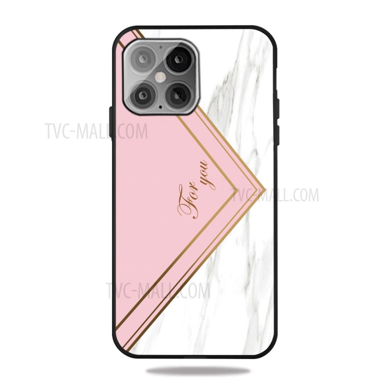 Matte Black TPU Unique Marble Skin Shell for iPhone 12 Max/12 Pro 6.1 inch - Pink/White-1