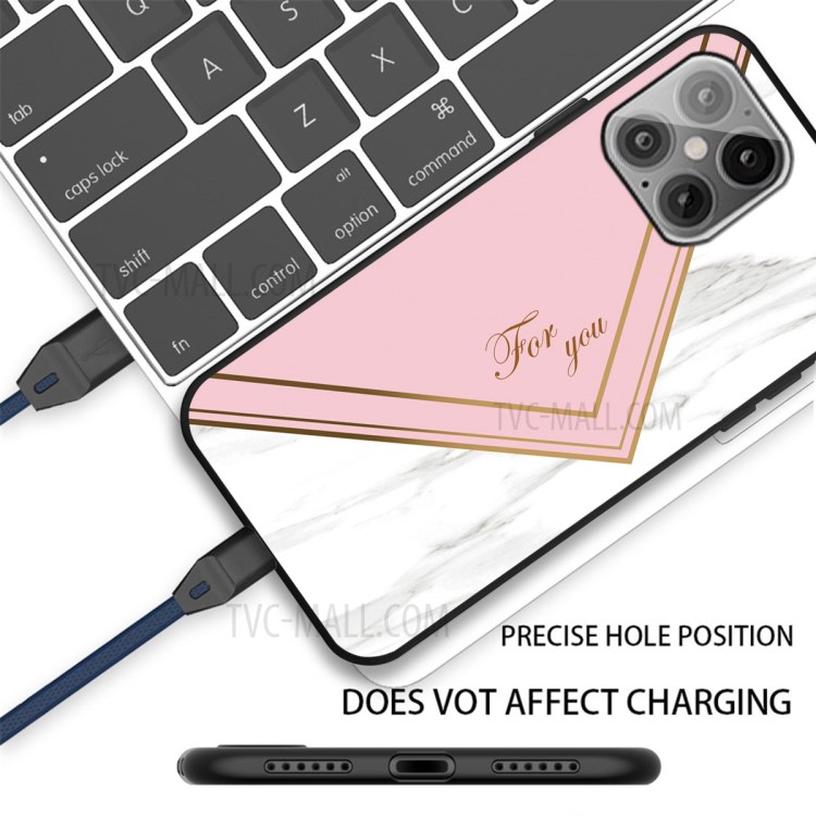 Matte Black TPU Unique Marble Skin Shell for iPhone 12 Max/12 Pro 6.1 inch - Pink/White-2