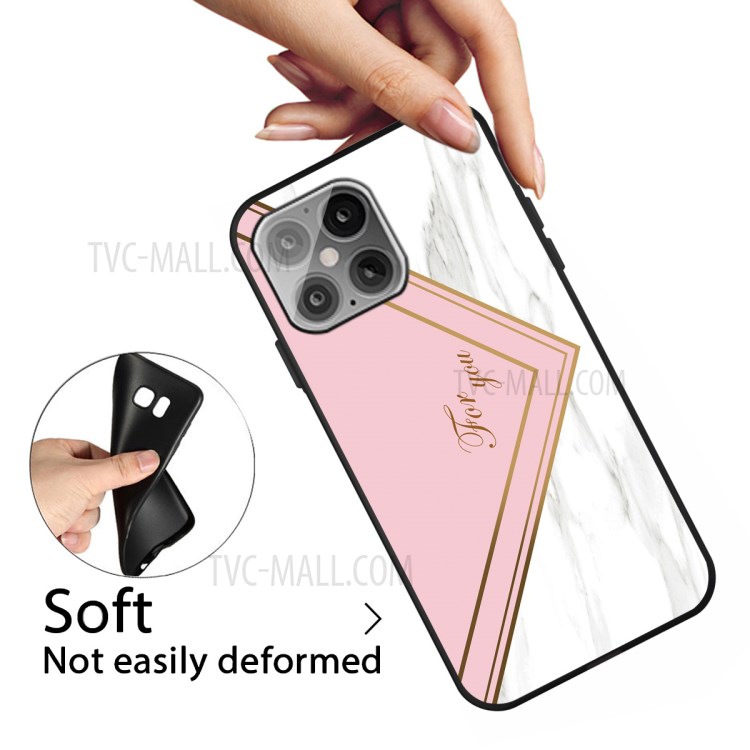 Matte Black TPU Unique Marble Skin Shell for iPhone 12 Max/12 Pro 6.1 inch - Pink/White-3