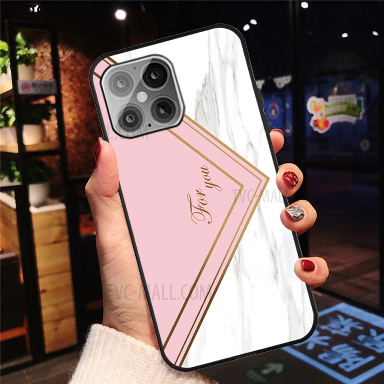Matte Black TPU Unique Marble Skin Shell for iPhone 12 Max/12 Pro 6.1 inch - Pink/White-4