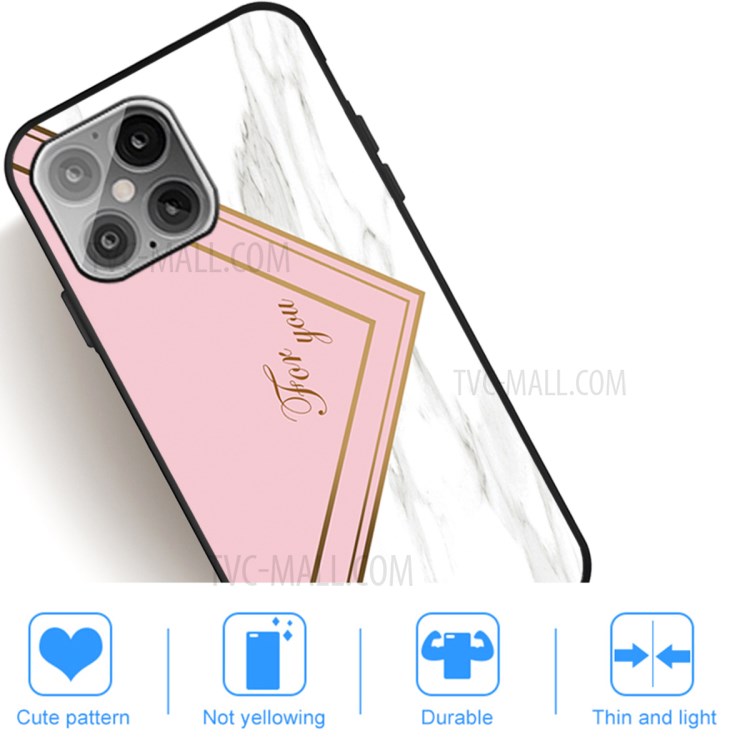 Matte Black TPU Unique Marble Skin Shell for iPhone 12 Max/12 Pro 6.1 inch - Pink/White-5