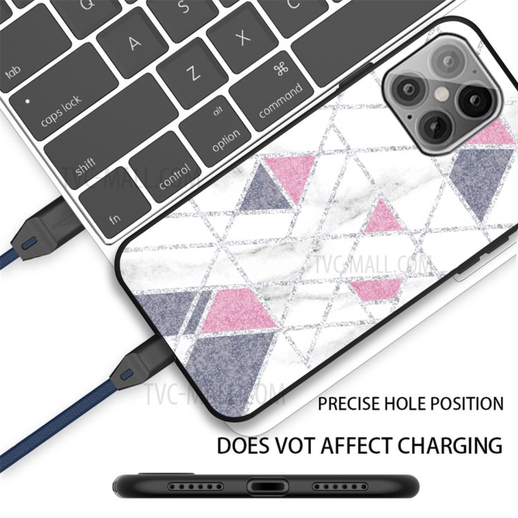 Matte Black TPU Unique Marble Skin Shell for iPhone 12 Max/12 Pro 6.1 inch - White/Grey/Pink-2