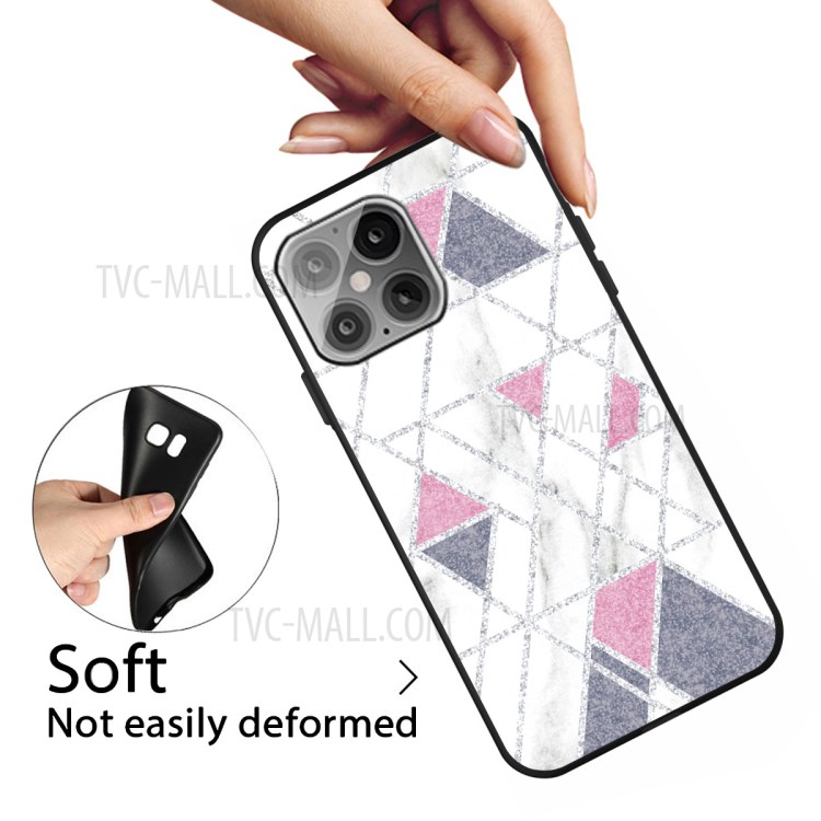 Matte Black TPU Unique Marble Skin Shell for iPhone 12 Max/12 Pro 6.1 inch - White/Grey/Pink-3