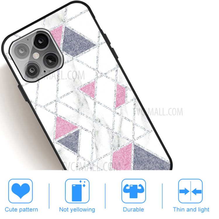 Matte Black TPU Unique Marble Skin Shell for iPhone 12 Max/12 Pro 6.1 inch - White/Grey/Pink-5