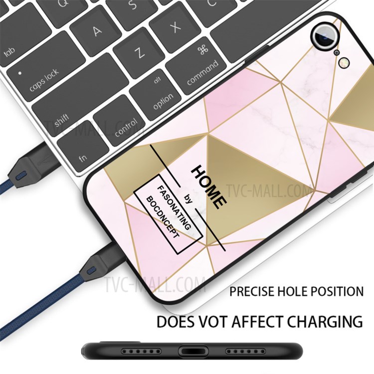 Mat Enveloppe De Surface De Marbre Noir TPU Pour Iphone Soi (2ème Génération) / 8/7 4,7 Pouce - Rose / Triangle D'or-2